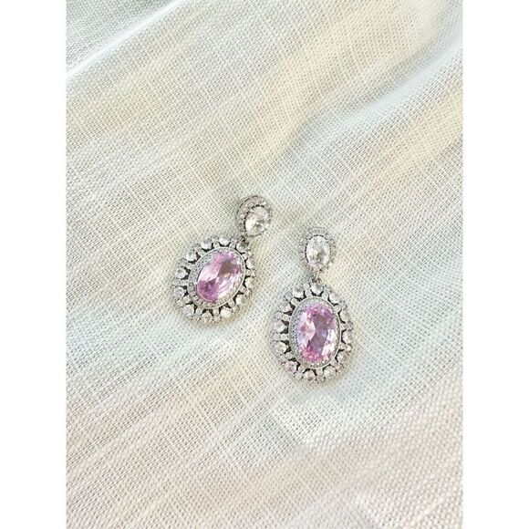 Light pink Double oval cubic zirconia Rafael style dangle earrings - Picture 3 of 4
